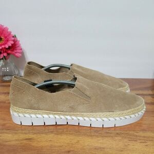 Crevo Skyla Palm Suede Leather Tan Slip On Shoe Jute Wrapped Women's Size 10 Med